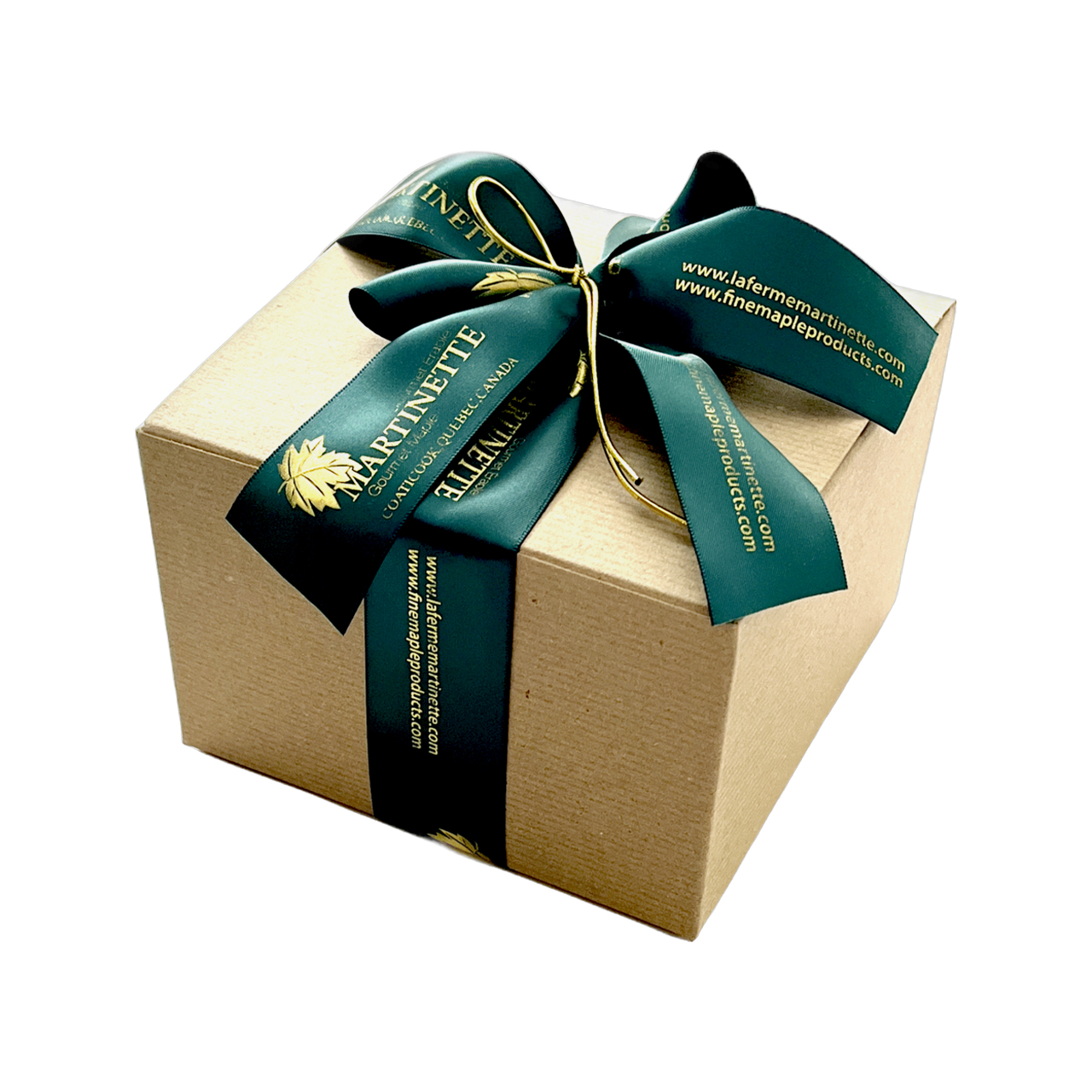 Kraft box 6x6x4 classic green ribbon | La Ferme Martinette